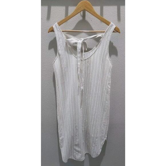 Anthropologie‎ Cloth & Stone Bow- tied chambray dress M White Tan Lined - Picture 5 of 10
